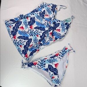Ziola Women’s Floral Blue & White Two-Piece pregnancy Swim Set | 2XL